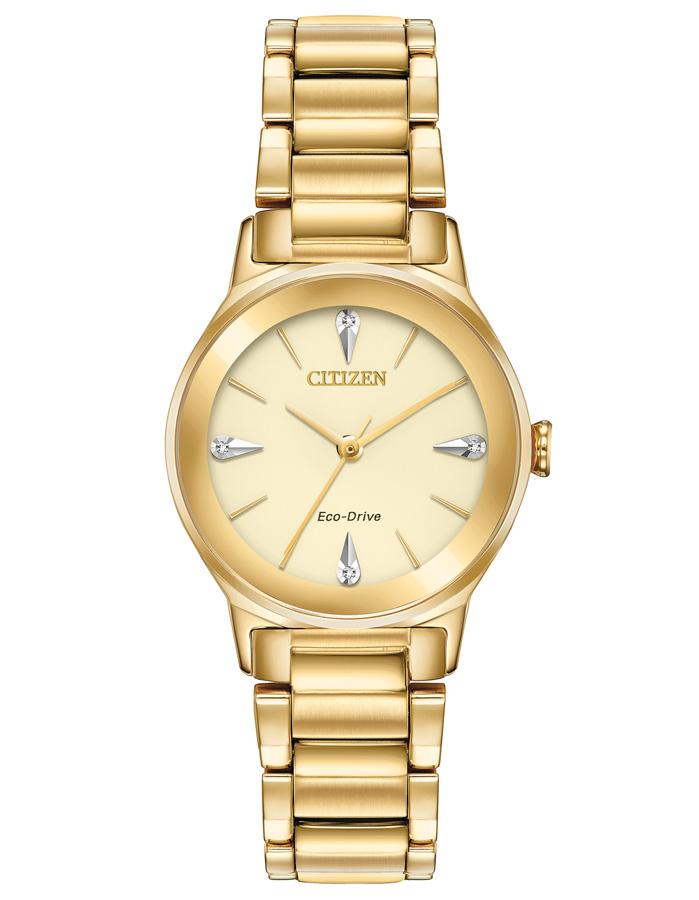 Citizen Eco-Drive Axiom Women's - Gold-Tone - Diamonds - Champagne Dial-Bracelet - EM0732-51P
