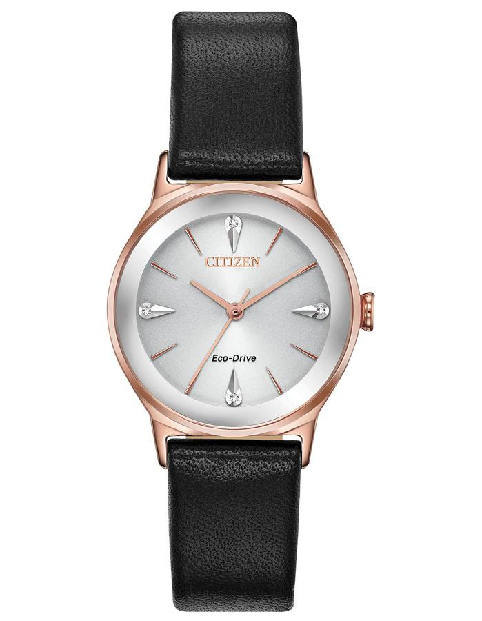 Citizen Eco-Drive Axiom Women's - Rose Gold-Tone - Diamonds - Leather Strap - EM0733-08A