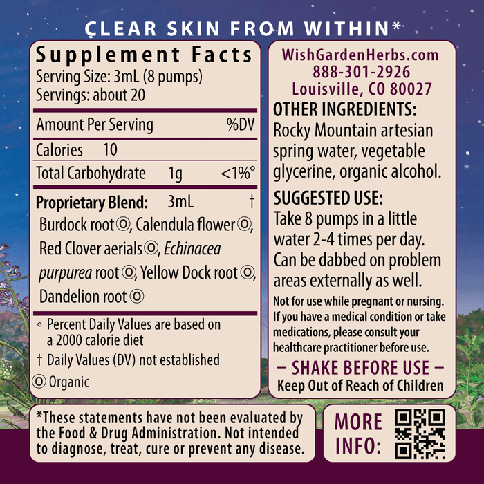 Clear Complexion Blemish Control Ingredients & Supplement Facts