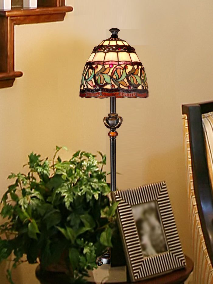 Dale Tiffany Aldridge Buffet Lamp - Stained Glass Aldridge Buffet Lamp Turned On Room Settings