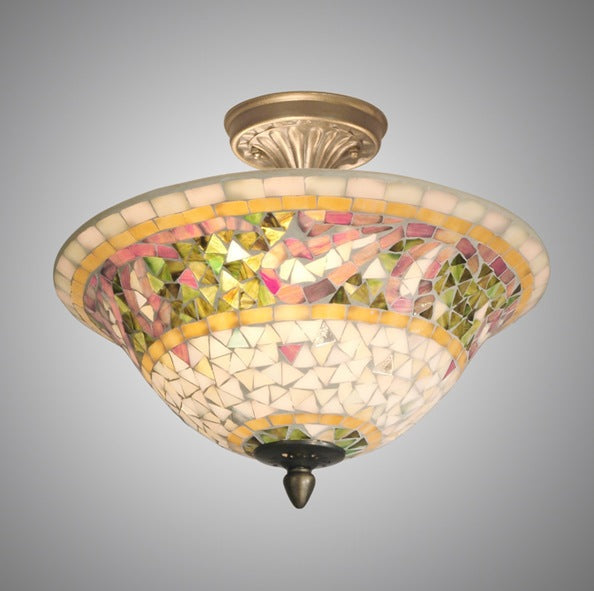 Dale Tiffany Bradshaw Mosaic Flush Mount - Stained Glass Bradshaw Mosaic Flush Mount Turned On