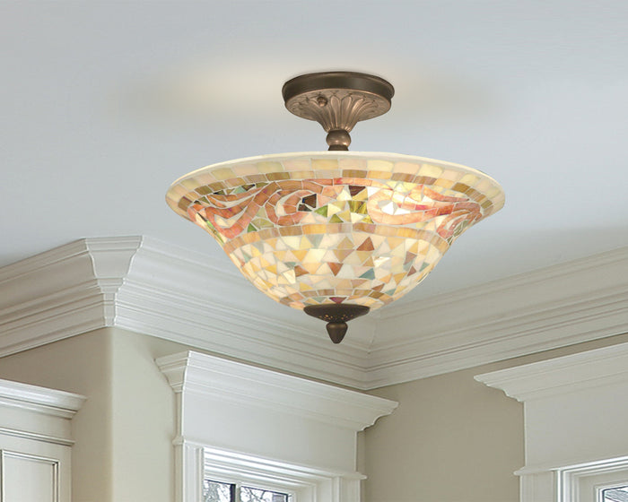 Dale Tiffany Bradshaw Mosaic Flush Mount - Stained Glass Bradshaw Mosaic Flush Mount Turned On Room Setting