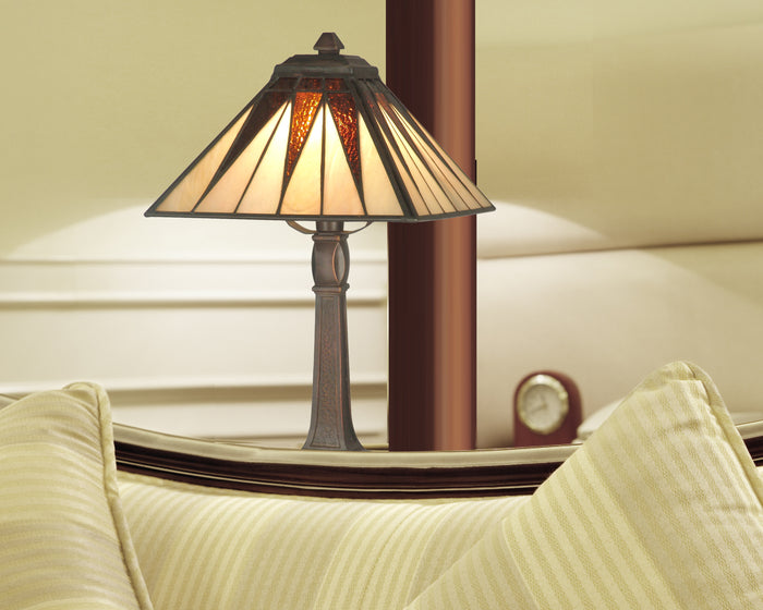 Dale Tiffany Cooper Accent Lamp - Stained Glass Cooper Accent Lamp Turned On Room Setting