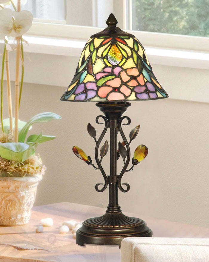 Dale Tiffany Crystal Peony Accent Lamp - Stained Glass Crystal Peony Accent Lamp turned On Room Setting