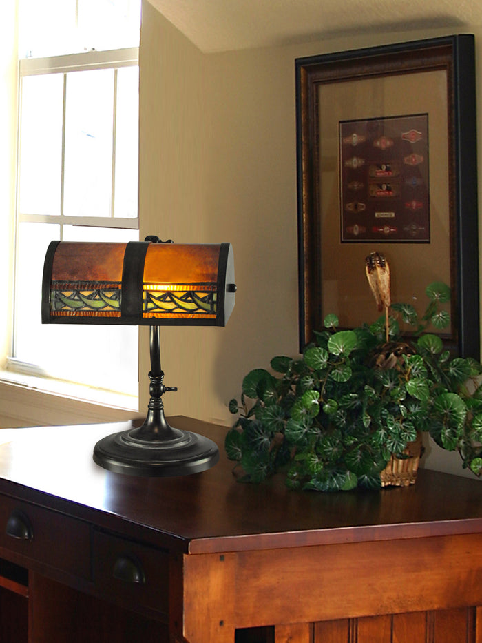 Dale Tiffany Egyptian Desk Lamp - Stained Glass Egyptian Desk Lamp Turned On Room Setting