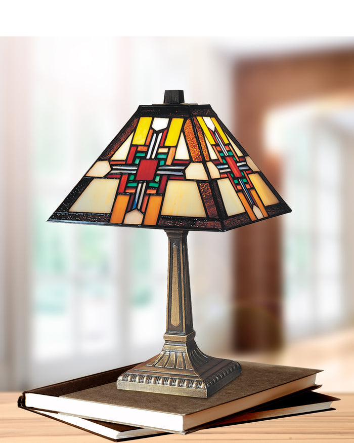 Dale Tiffany Morning Star Table Lamp - Stained Glass Morning Star Table Lamp Turned On Room Setting