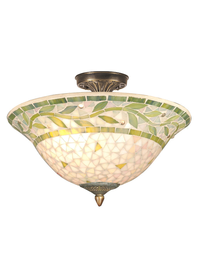 Dale Tiffany Mosaic Green Semi-Flushmount - Stained Glass Mosaic Green Semi-Flushmount Turned On