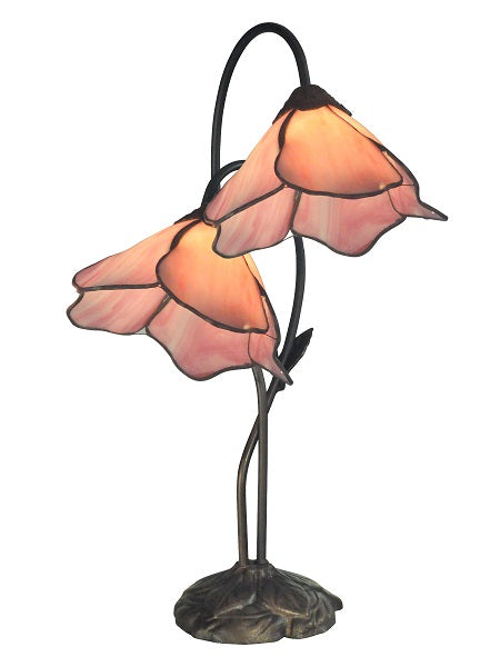 Dale Tiffany Poelking Pink Lilies Table Lamp - Stained Glass Poelking Pink Lilies Table Lamp Turned On