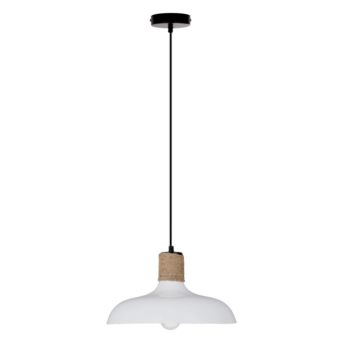 Danica 14"W White and Jute Drum Pendant Light-On