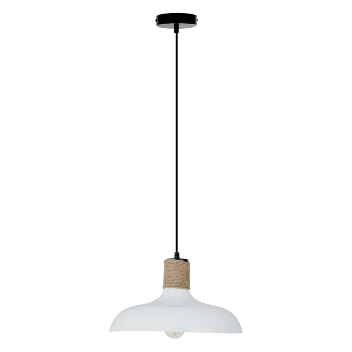 Danica 14"W White and Jute Drum Pendant Light-Off