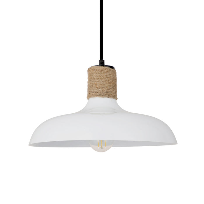 Danica 14"W White and Jute Drum Pendant Light. Shade closeup-Off