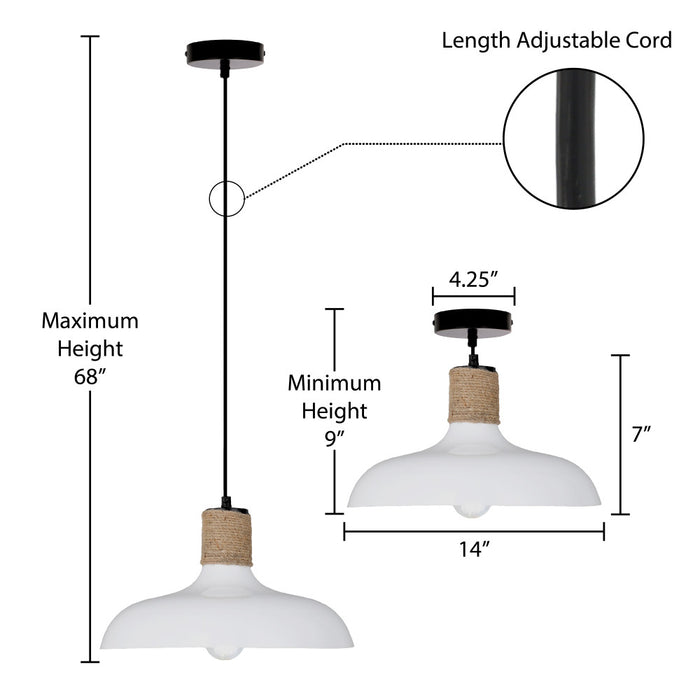 Danica 14"W White and Jute Drum Pendant Light