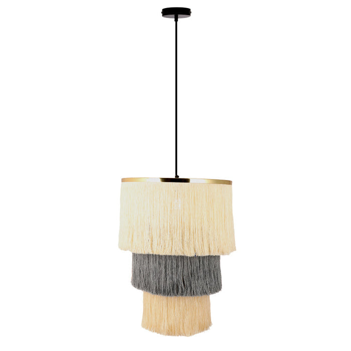 Enya 18"W Cream and Grey Fringe Pendant Light-On
