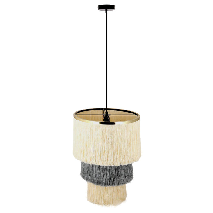 Enya 18"W Cream and Grey Fringe Pendant Light-Off