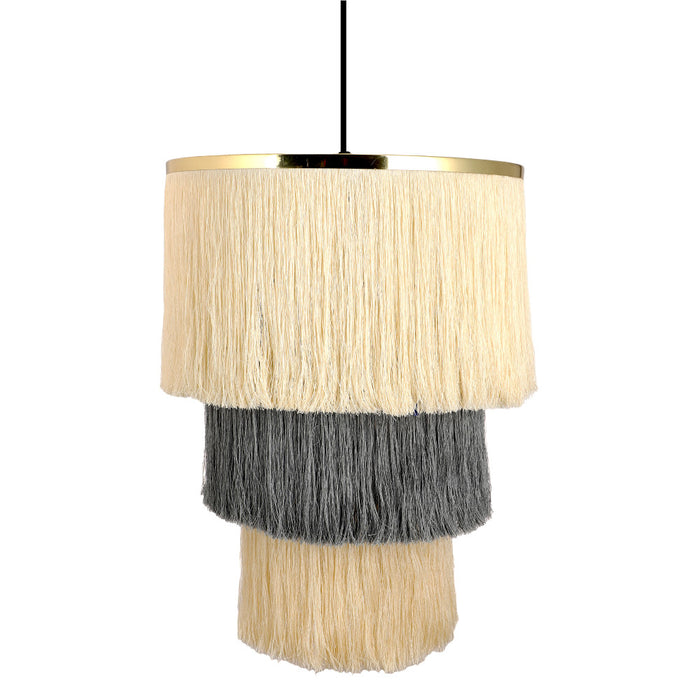 Enya 18"W Cream and Grey Fringe Pendant Light-Off