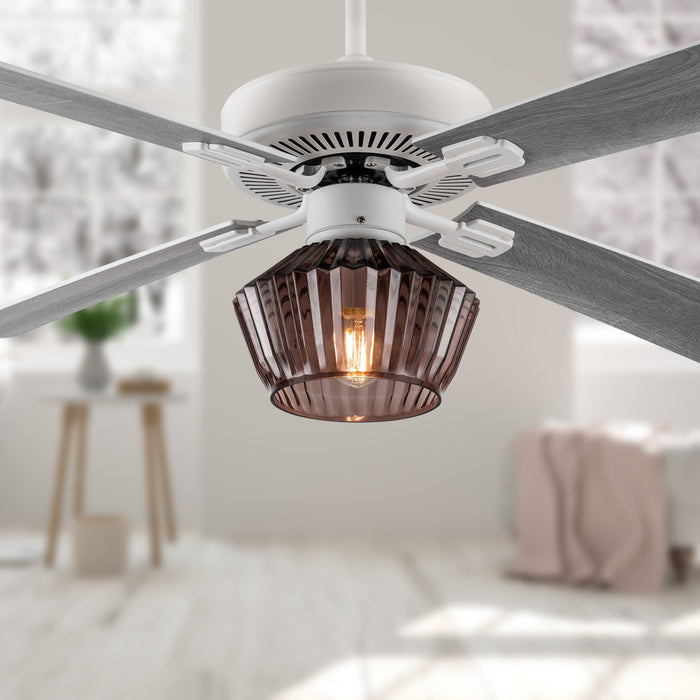 Eva Remote Controlled Chocolate Ribbed Glass Shaded 1-Light 52-Inch Ceiling Fan in a room setting