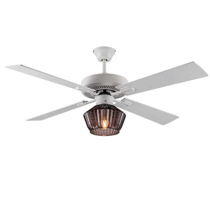 Eva Remote Controlled Chocolate Ribbed Glass Shaded 1-Light 52-Inch Ceiling Fan-On