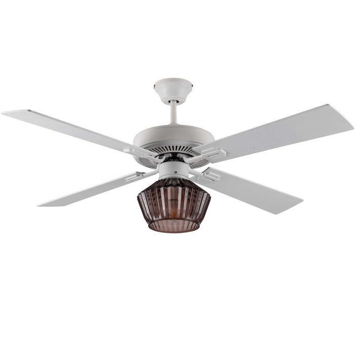 Eva Remote Controlled Chocolate Ribbed Glass Shaded 1-Light 52-Inch Ceiling Fan-Off