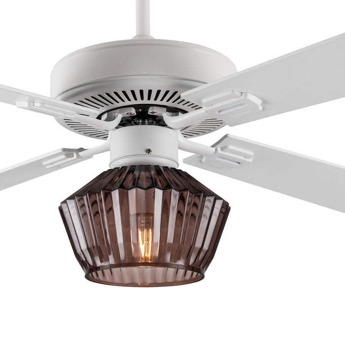 Eva Remote Controlled Chocolate Ribbed Glass Shaded 1-Light 52-Inch Ceiling Fan. Shade closeup-On