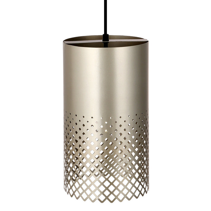 Fatima 8"W Silver Cutout Drum Pendant Light. Shade closeup-Off