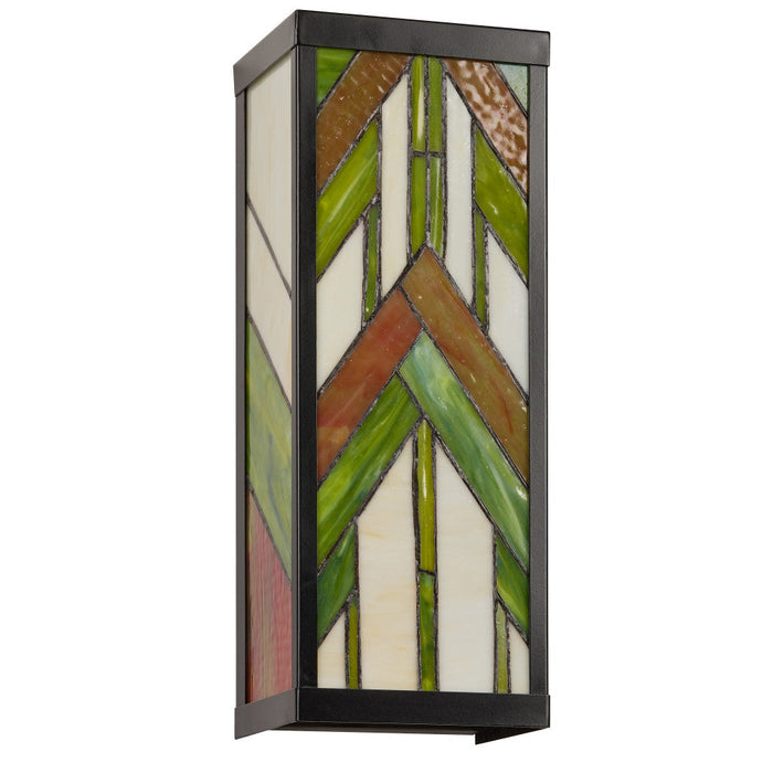 Green Stained Glass and Black Satin Rectangular 1-Light Outdoor Wall Sconce-Off