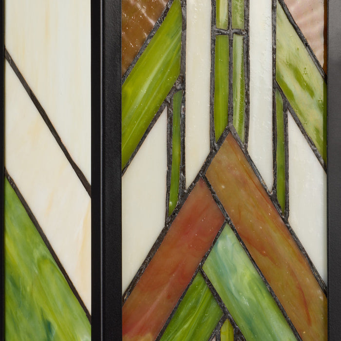 Green Stained Glass and Black Satin Rectangular 1-Light Outdoor Wall Sconce