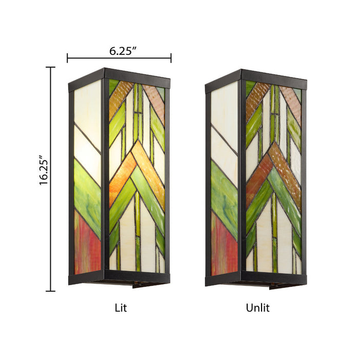 Green Stained Glass and Black Satin Rectangular 1-Light Outdoor Wall Sconce