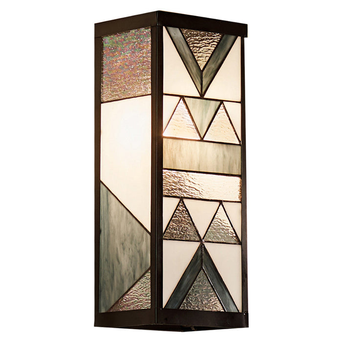 Grey Stained Glass and Black Satin Rectangular 1-Light Outdoor Wall Sconce-On