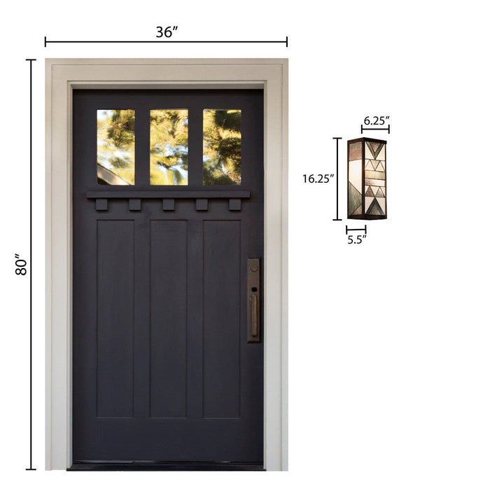 Grey Stained Glass and Black Satin Rectangular 1-Light Outdoor Wall Sconce