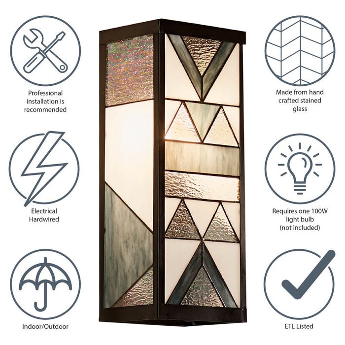 Grey Stained Glass and Black Satin Rectangular 1-Light Outdoor Wall Sconce