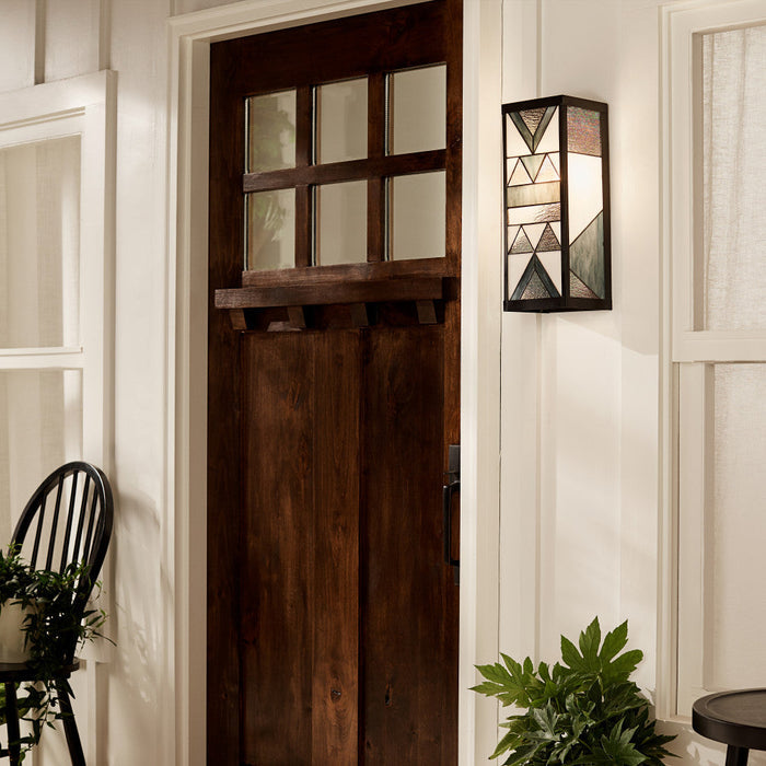 Grey Stained Glass and Black Satin Rectangular 1-Light Outdoor Wall Sconce