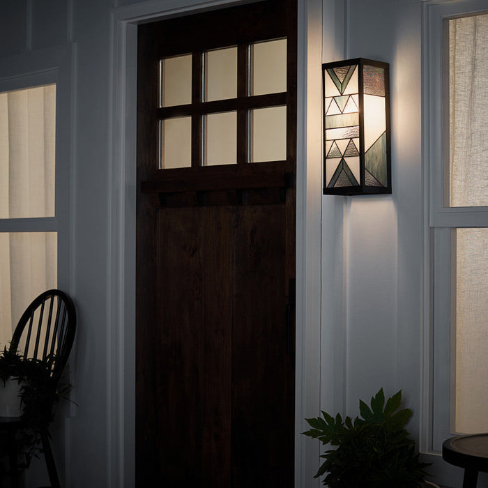 Grey Stained Glass and Black Satin Rectangular 1-Light Outdoor Wall Sconce