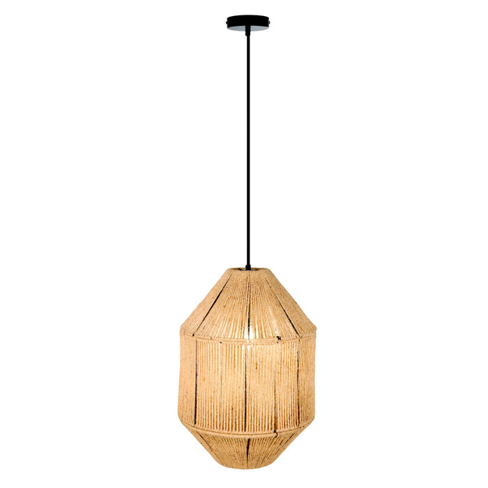Imani 17"W Black and Tan Jute Pyramid Pendant Light-On