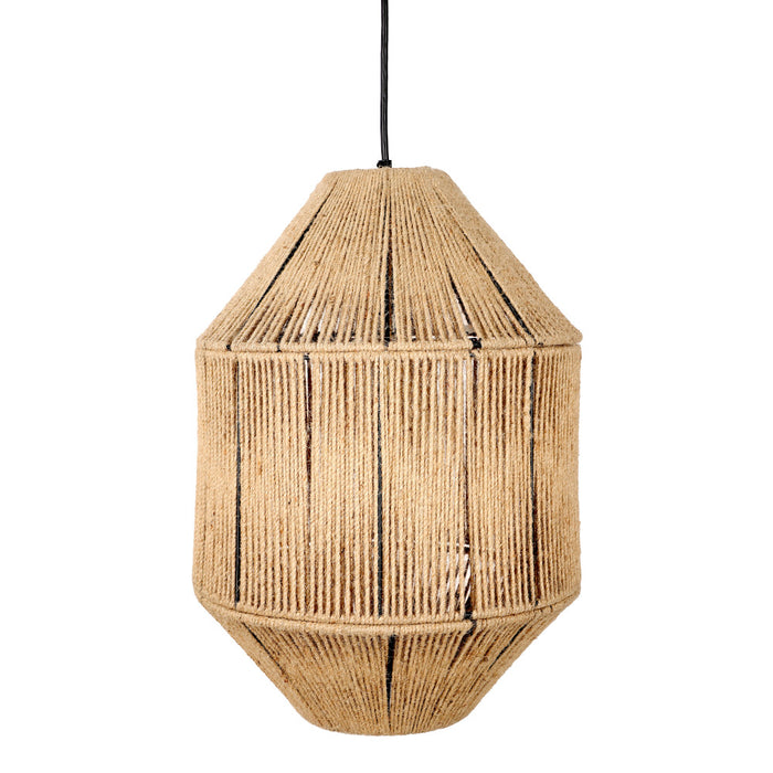 Imani 17"W Black and Tan Jute Pyramid Pendant Light. Shade closeup-Off