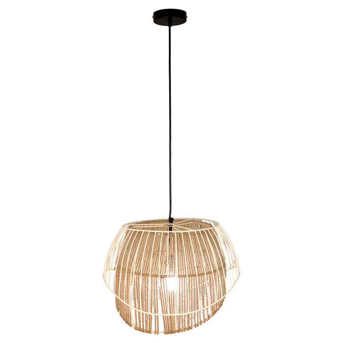 Inez 19"W Black and Jute Pendant Light-On
