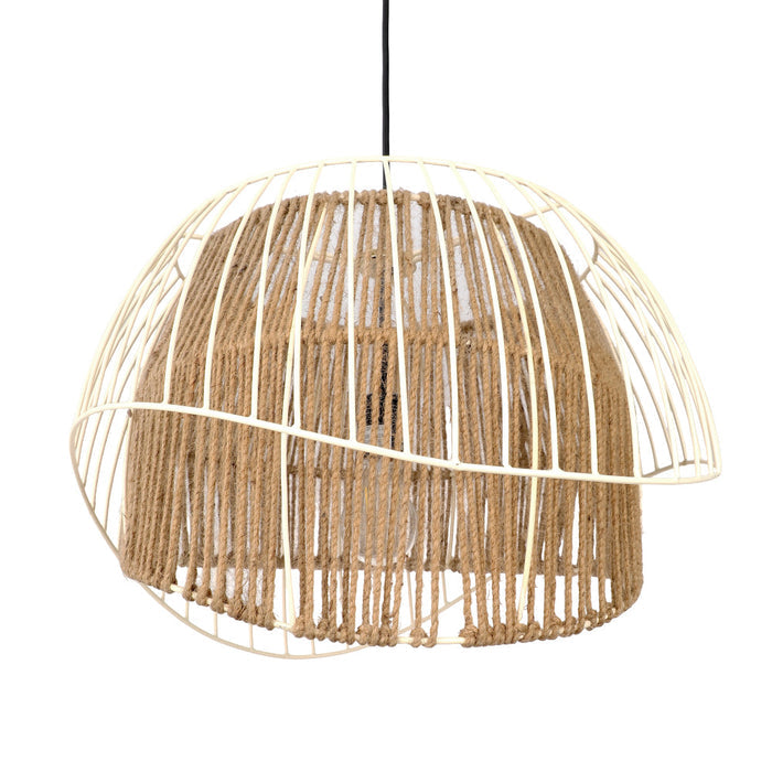 Inez 19"W Black and Jute Pendant Light. Shade closeup-Off