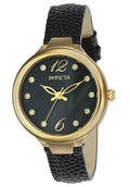 INVICTA Wildflower Womens Watch - Gold-Tone - Black Leather Strap - Crystals - INVICTA-24561