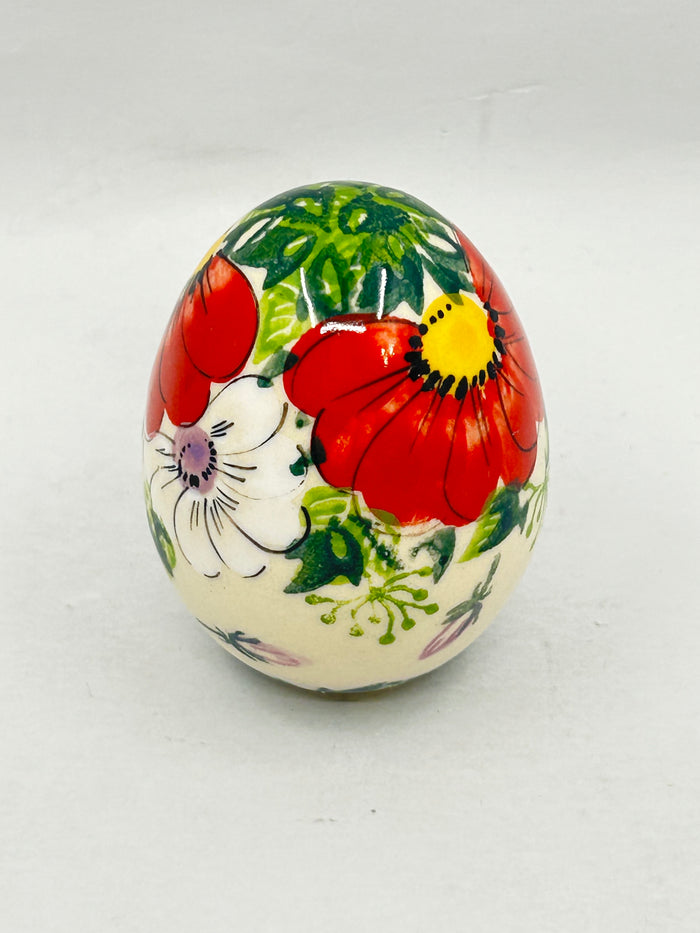 Kalich Stoneware Egg -  Red and White Large Floral - Art1