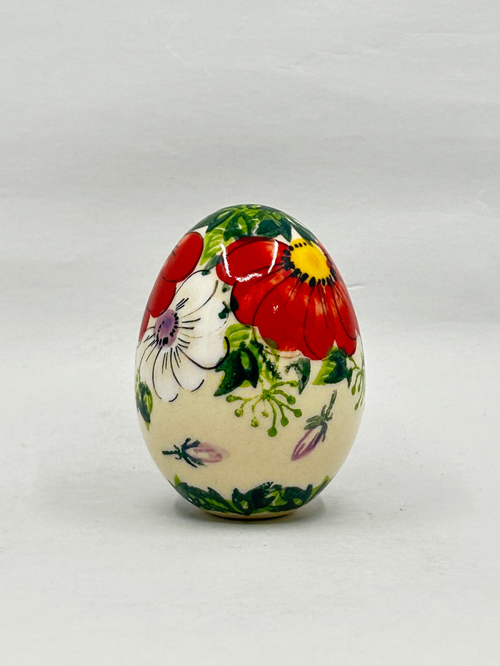 Kalich Stoneware Egg -  Red and White Large Floral - Art1