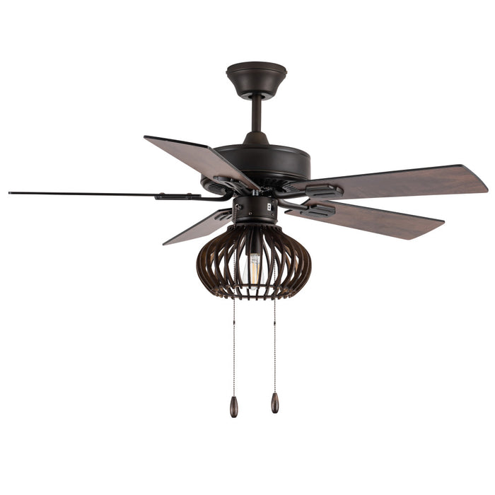Leigh Brown Oil-Rubbed Bronze and Wood Caged Ceiling Fan with Light-Off
