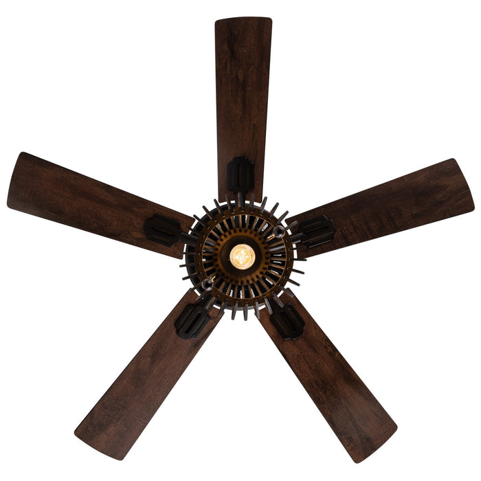 Leigh Brown Oil-Rubbed Bronze and Wood Caged Ceiling Fan with Light. Straight-on view-On
