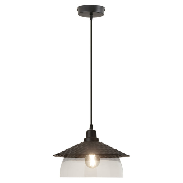 Leslie 11.8" Black Satin Painted Cone-Shaped Pendant Lamp-On