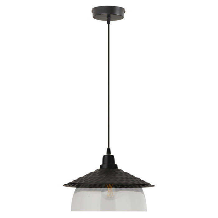 Leslie 11.8" Black Satin Painted Cone-Shaped Pendant Lamp-Off