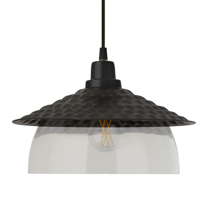 Leslie 11.8" Black Satin Painted Cone-Shaped Pendant Lamp. Shade closeup-Off