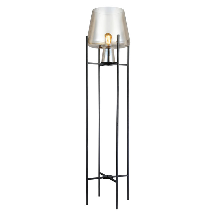 Leticia Black Metal and Champagne Gold Glass Bowl 61-Inch Floor Lamp-On