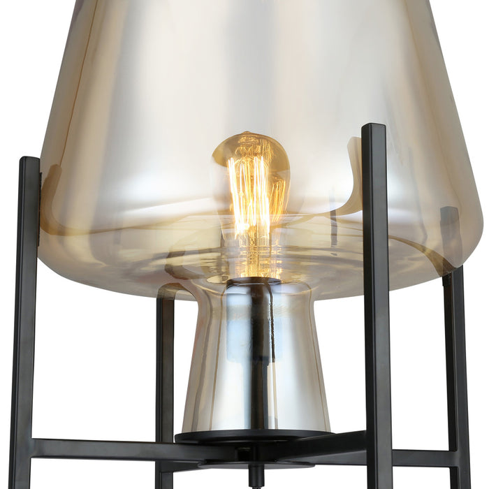 Leticia Black Metal and Champagne Gold Glass Bowl 61-Inch Floor Lamp. Shade closeup-On