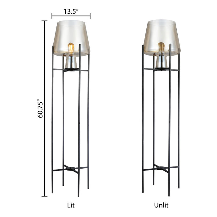 Leticia Black Metal and Champagne Gold Glass Bowl 61-Inch Floor Lamp