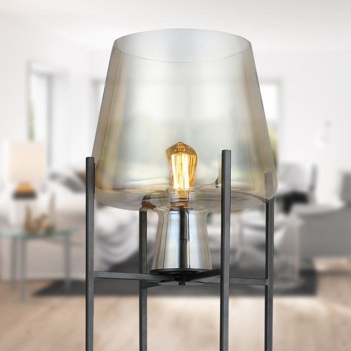 Leticia Black Metal and Champagne Gold Glass Bowl 61-Inch Floor Lamp
