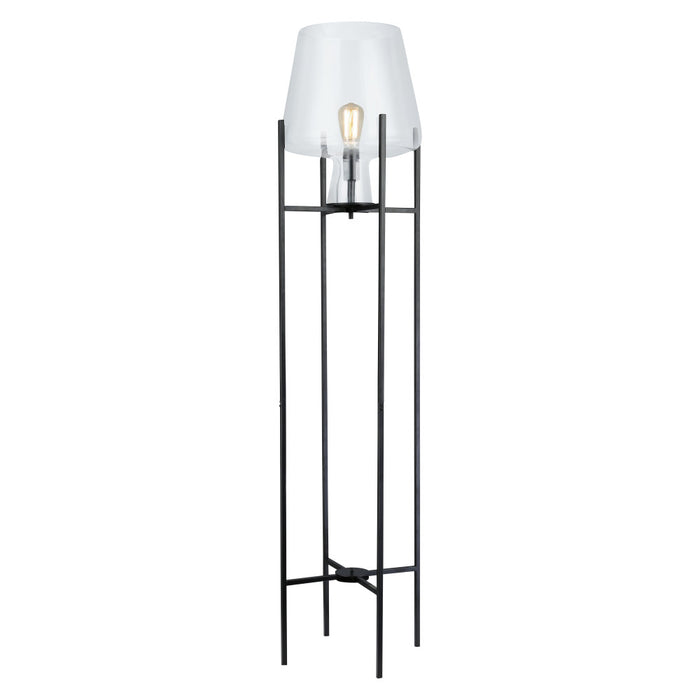Leticia Black Metal and Clear Glass Bowl 61-Inch Floor Lamp-On