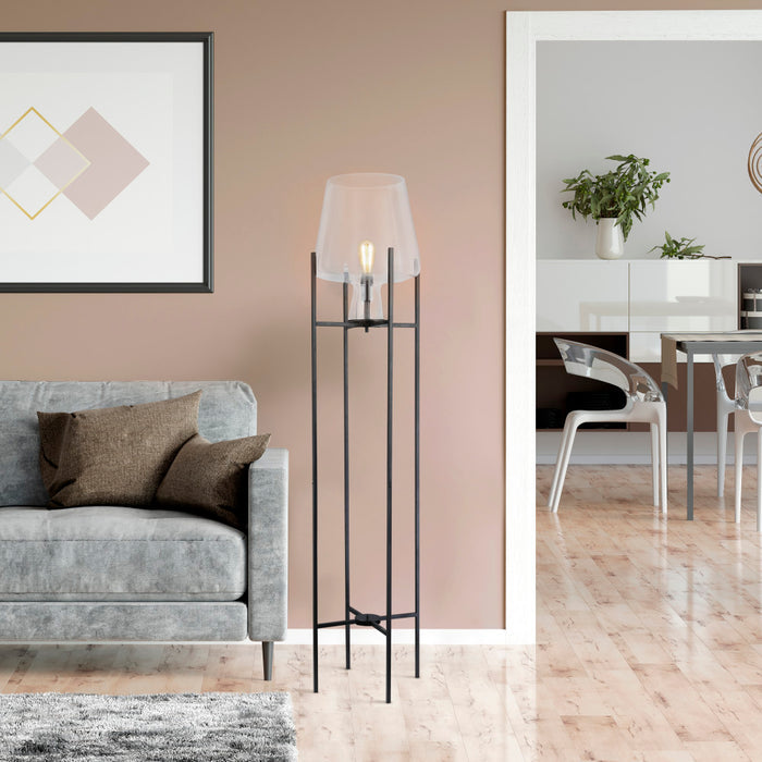 Leticia Black Metal and Clear Glass Bowl 61-Inch Floor Lamp